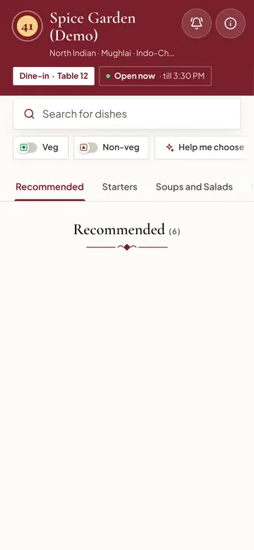 Bistro theme: the demo menu in Bistro style