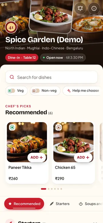 Diner theme: the demo menu in Diner style