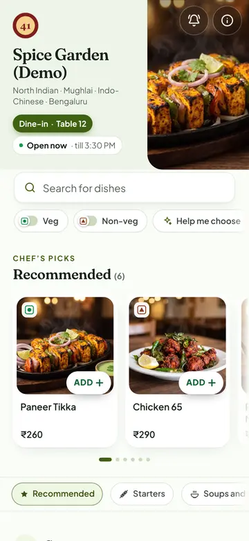 Garden theme: the demo menu in Garden style