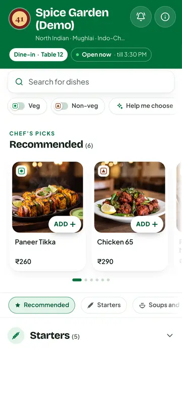 Hawker theme: the demo menu in Hawker style