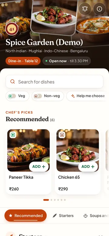 Saffron theme: the demo menu in Saffron style